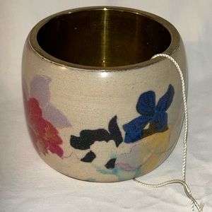 Megan Park Wide Band Bangle Floral & Brass NWT